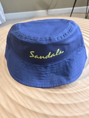 Sandals Resorts Blue Bucket Hat Yellow Script Logo Sun Beach Unisex OS